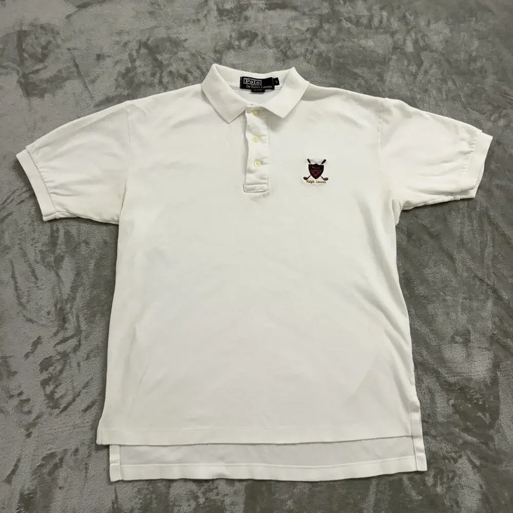 Vintage 90s Polo Ralph Lauren Golf Crest Polo Shirt Small White Made In USA